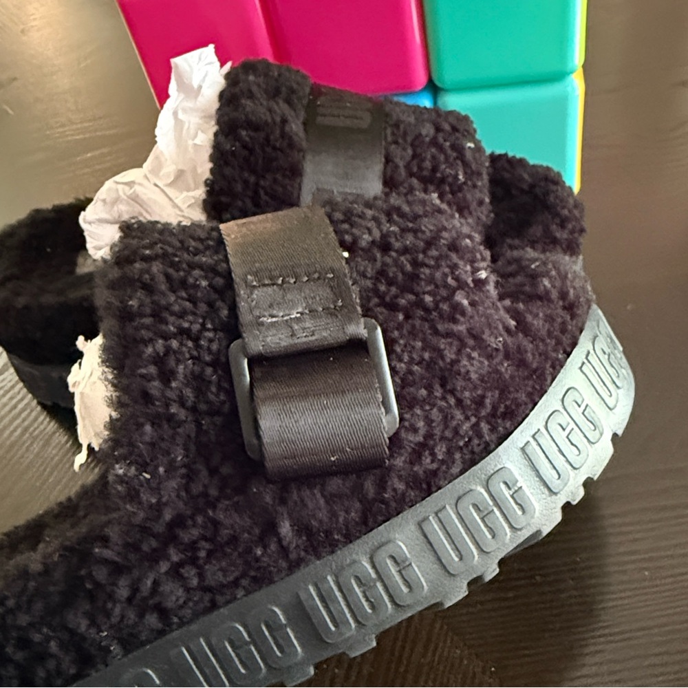 UGG Black Fuzzy Open-Toe Slides - Picture 11 of 16
